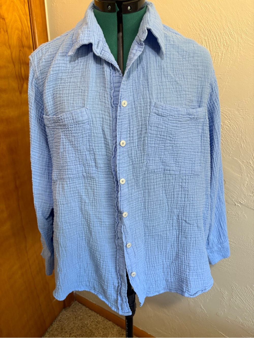 GAP Light Blue Crinkle Button-Down Shirt